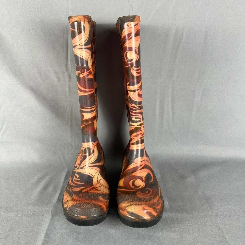 Cougar Womens 5 Multicolor Swirling Abstract Print Waterproof Tall Rain Boots